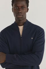 Pedro del Hierro Fine premium cotton zip fastening cardigan Blue