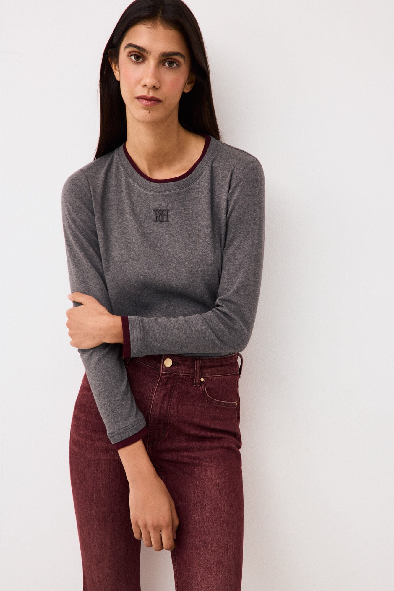 Pedro del Hierro Two-tone double neck T-shirt