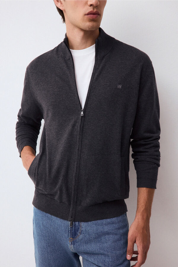 Pedro del Hierro Fine premium cotton zip fastening cardigan Grey