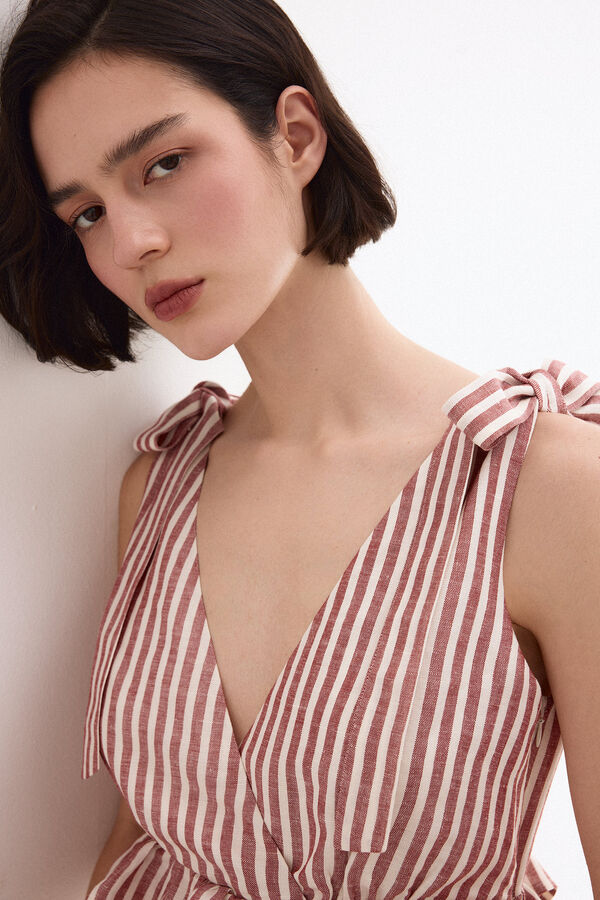 Pedro del Hierro Vestido largo lino detalle lazos Rosa