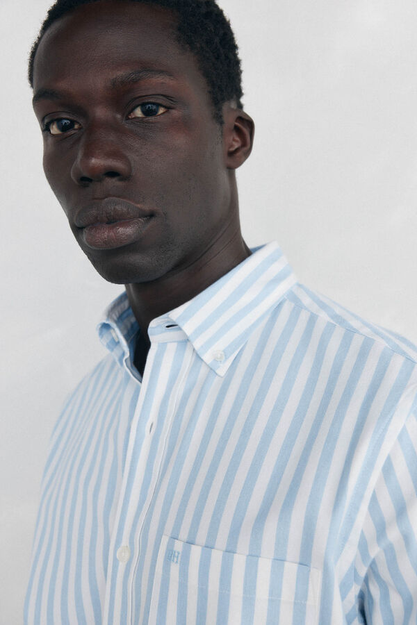 Pedro del Hierro Brushed Oxford Striped Shirt Blue