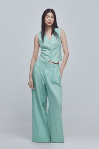 Pedro del Hierro Cropped wide leg linen trousers Blue