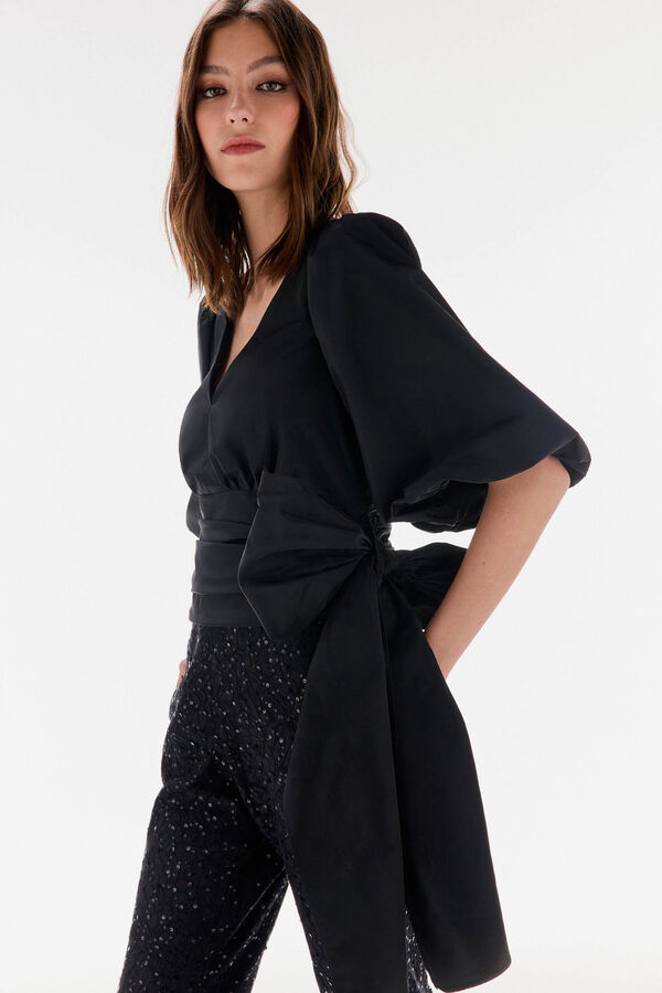 TFP by Tamara Falcó Taffeta blouse with bow or tie Black