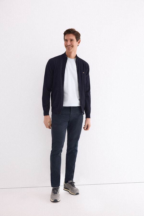 Pedro del Hierro Premium cotton jersey-knit zip fastening cardigan Blue