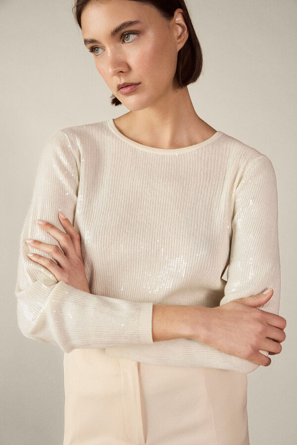 TFP by Tamara Falc&oacute; Camisola transparente de lantejoulas Ecru