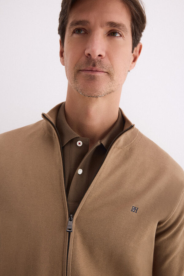 Pedro del Hierro Premium cotton jersey-knit zip fastening cardigan Beige