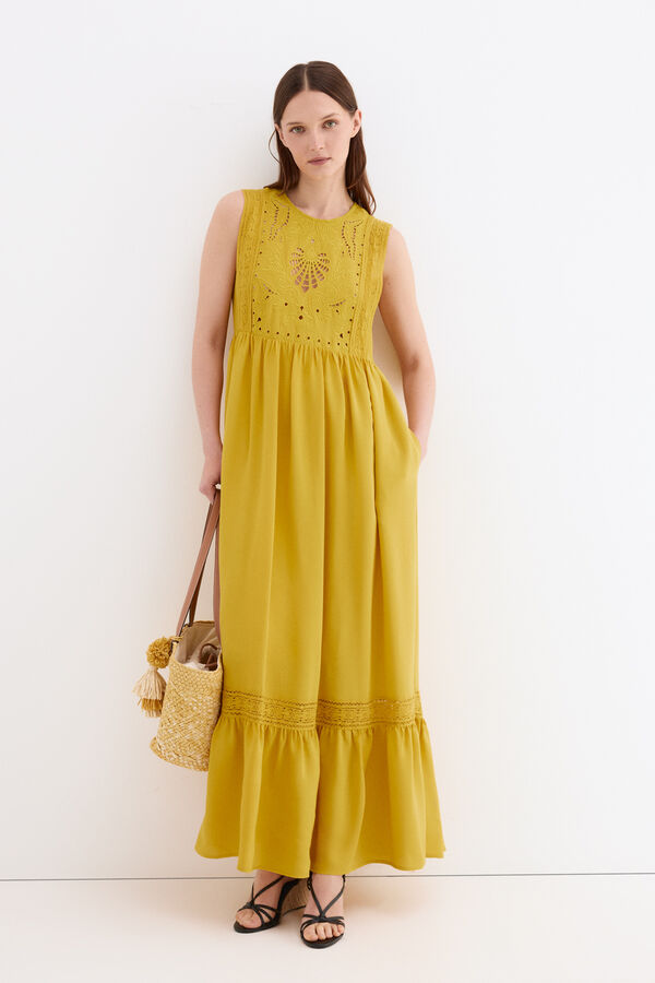 Pedro del Hierro Embroidered romantic dress Yellow