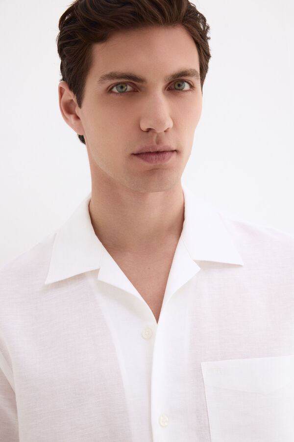 Pedro del Hierro Linen cotton short sleeve shirt White