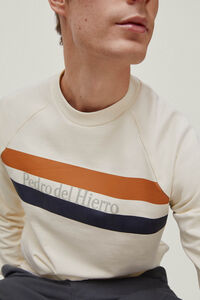 Pedro del Hierro Striped crew neck logo sweatshirt Ecru