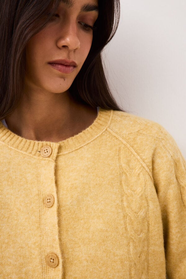 Pedro del Hierro Crew neck cross-knit jacket Yellow