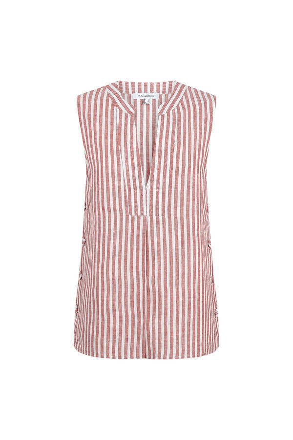 Pedro del Hierro Top em linho &agrave;s riscas Rosa