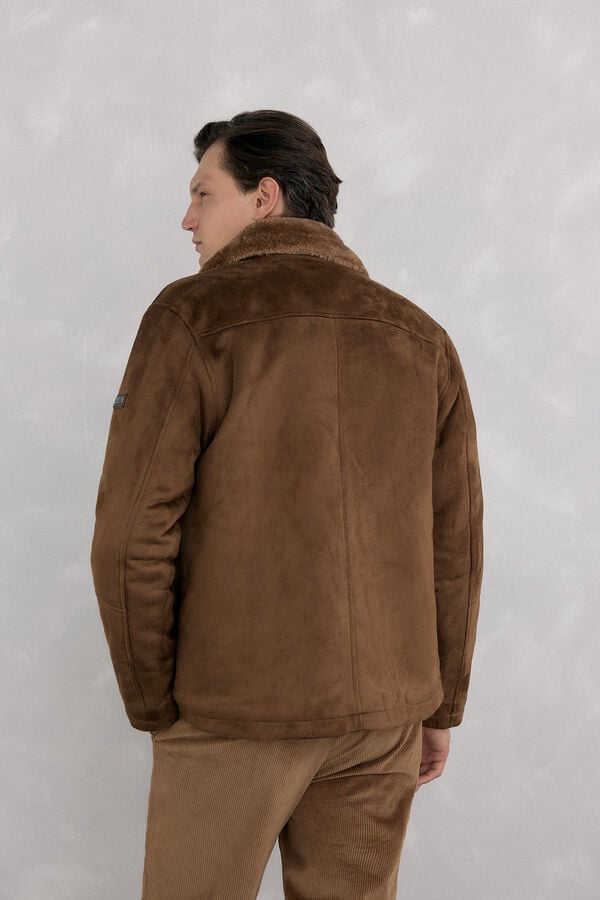 Pedro del Hierro Double-sided faux shearling jacket Brown