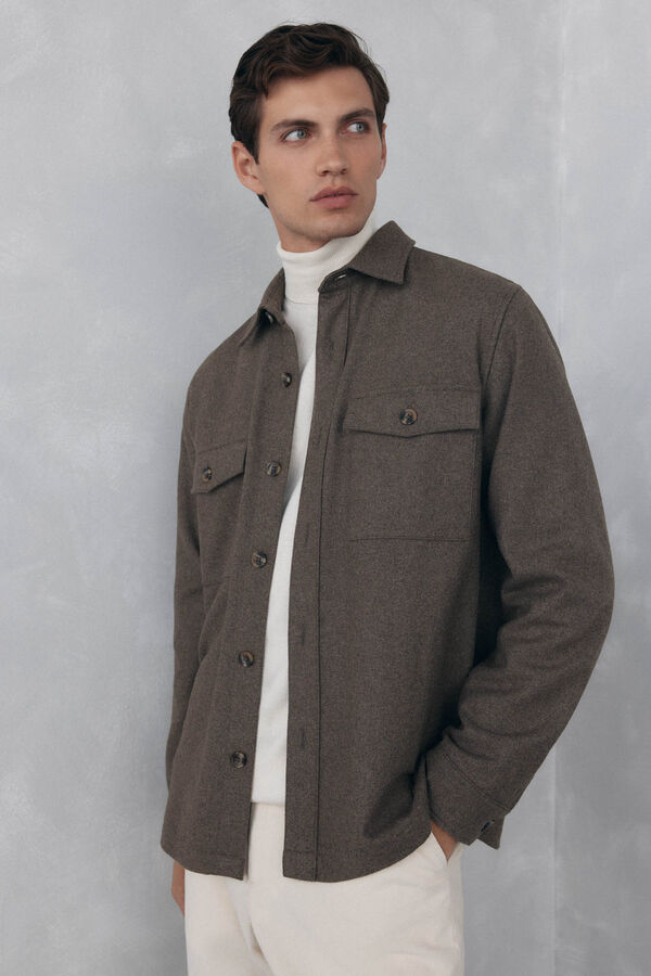 Pedro del Hierro Plain wool overshirt Brown