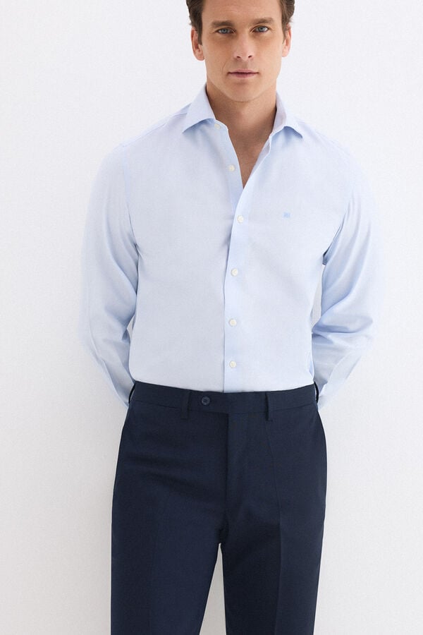 Pedro del Hierro Plain non-iron stain-resistant dress shirt Blue