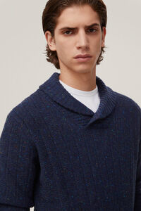 Pedro del Hierro Patterned wool shawl neck jumper  Blue