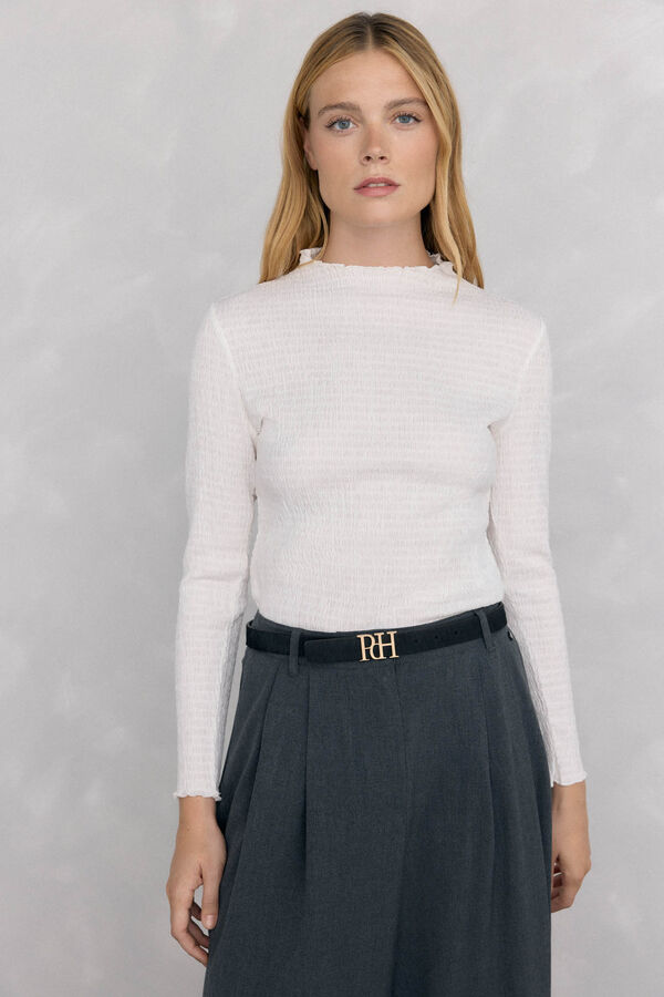 Pedro del Hierro Structured funnel neck t-shirt White