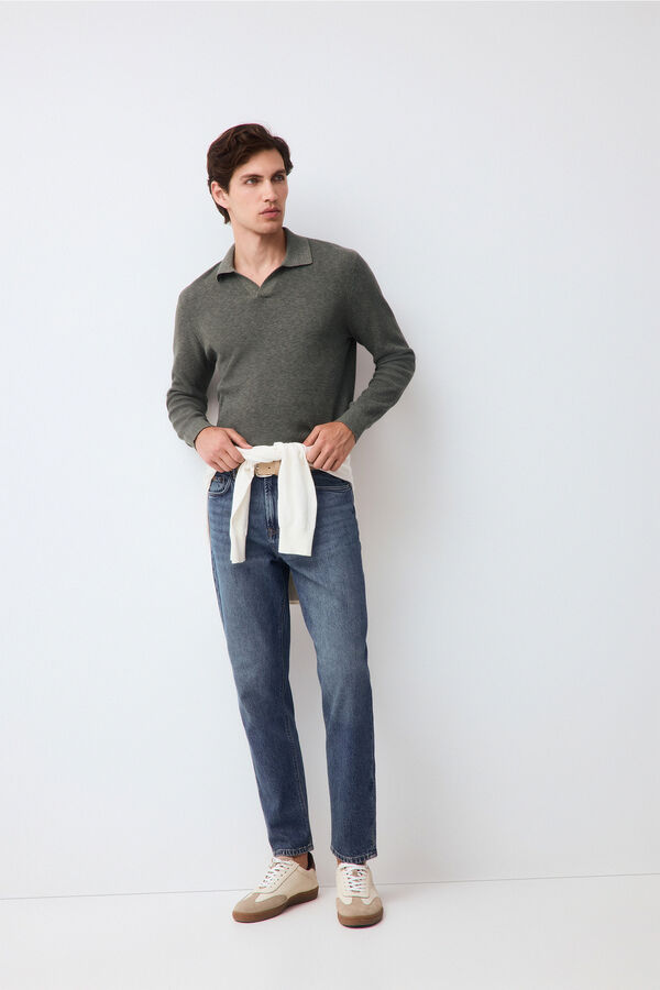 Pedro del Hierro Structured cotton polo neck knit jumper Green