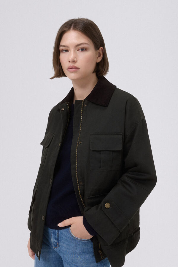 Pedro del Hierro Quilted parka in waxed fabric Green