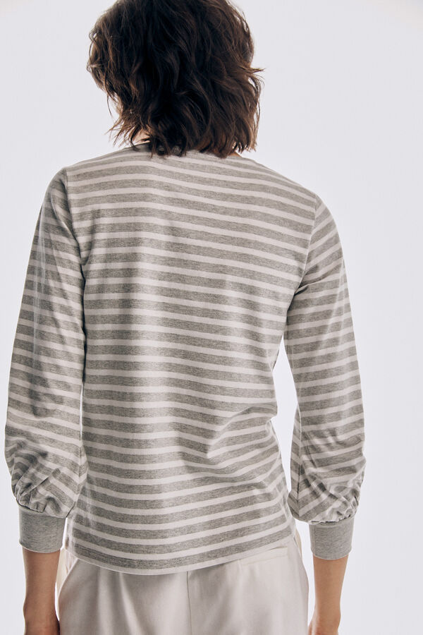 Pedro del Hierro Striped logo long-sleeved V-neck T-shirt Pink