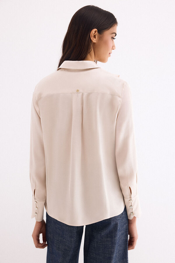 Pedro del Hierro Satin ruffle shirt Beige