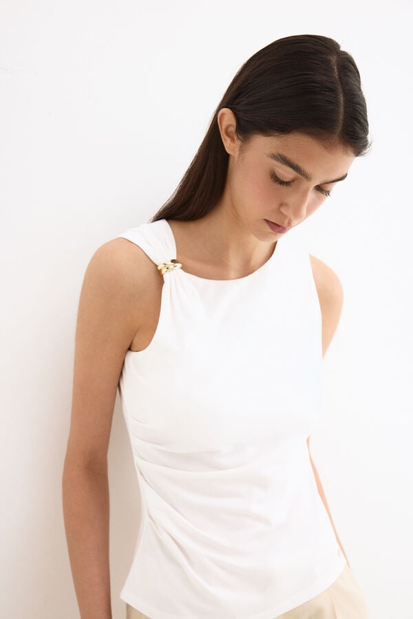 Pedro del Hierro Sleeveless T-shirt with shoulder detail Ecru