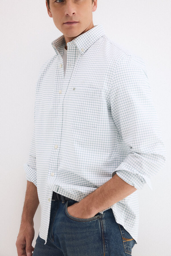 Pedro del Hierro Oxford non-iron plaid shirt Green