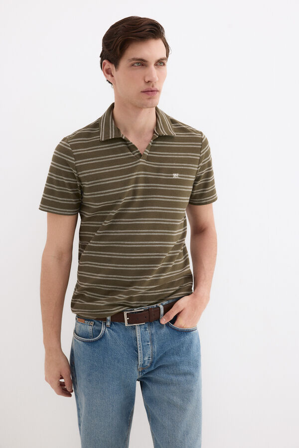 Pedro del Hierro Striped rustic polo shirt Green