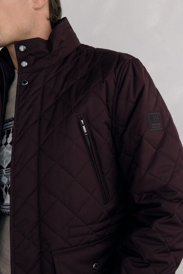 Pedro del Hierro Diamond-patterned quilted jacket Burgundy