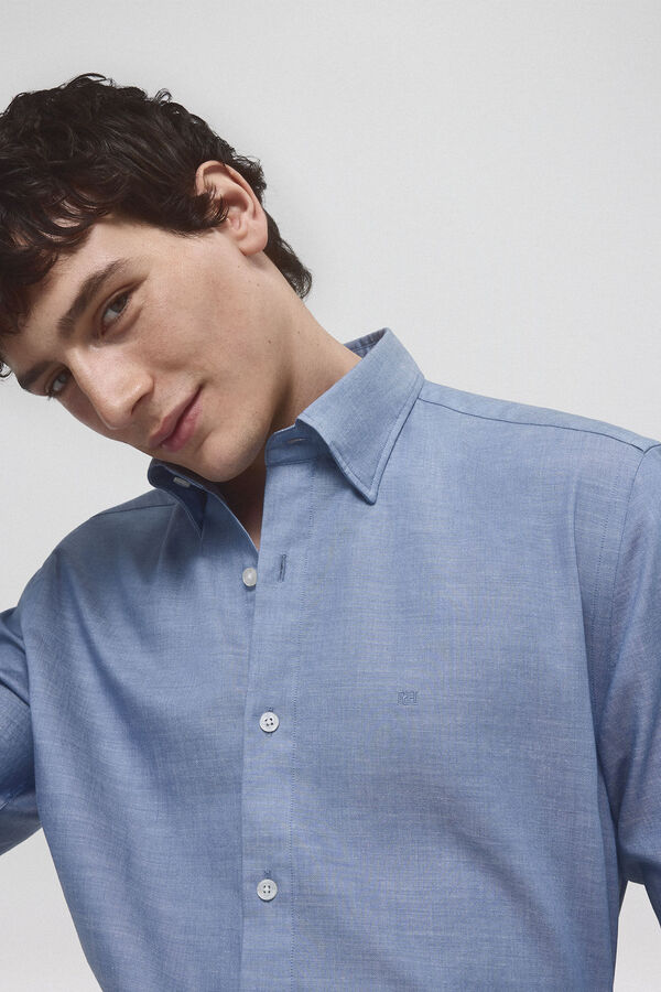 Pedro del Hierro Camisa rayas algod&oacute;n ramio Azul