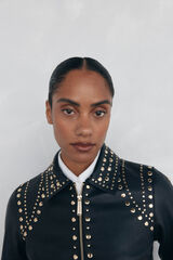 Pedro del Hierro Nappa leather and studded jacket Black