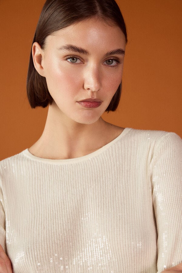 TFP by Tamara Falc&oacute; Camisola transparente de lantejoulas Ecru