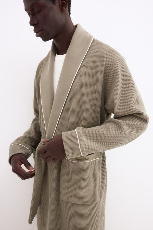 Pedro del Hierro Spanish cotton waffle robe Green