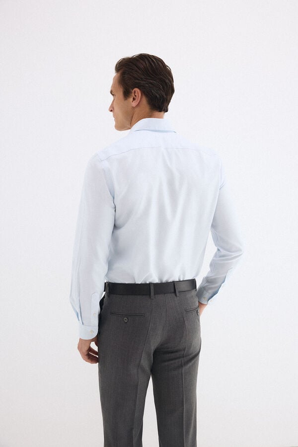 Pedro del Hierro Plain non-iron stain-resistant slim fit dress shirt Blue