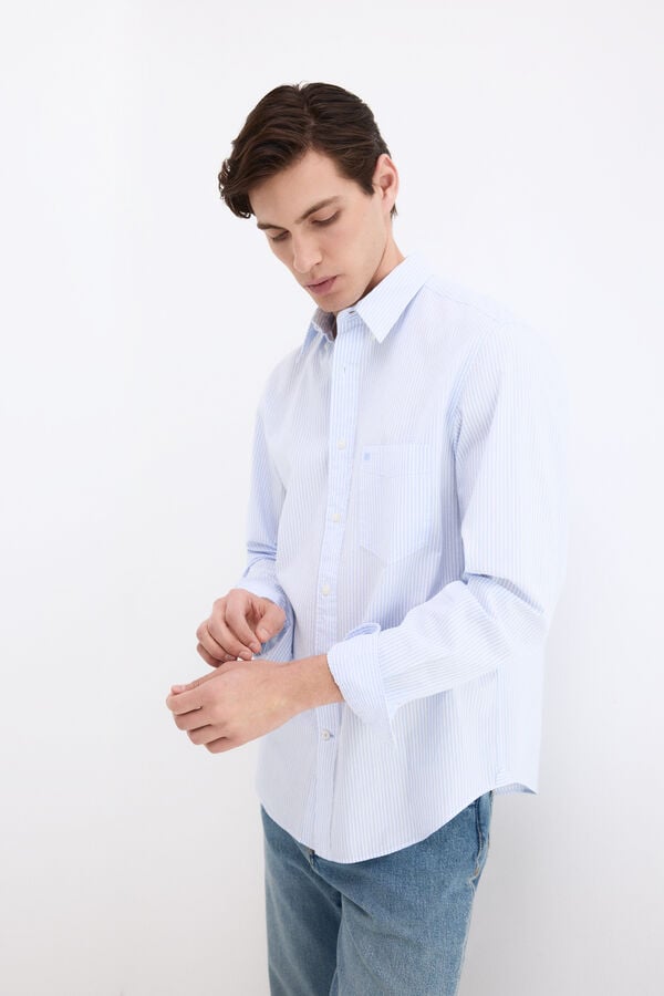 Pedro del Hierro Seersucker striped shirt Blue