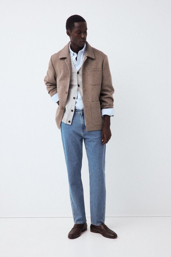 Pedro del Hierro Melange knit overshirt Beige