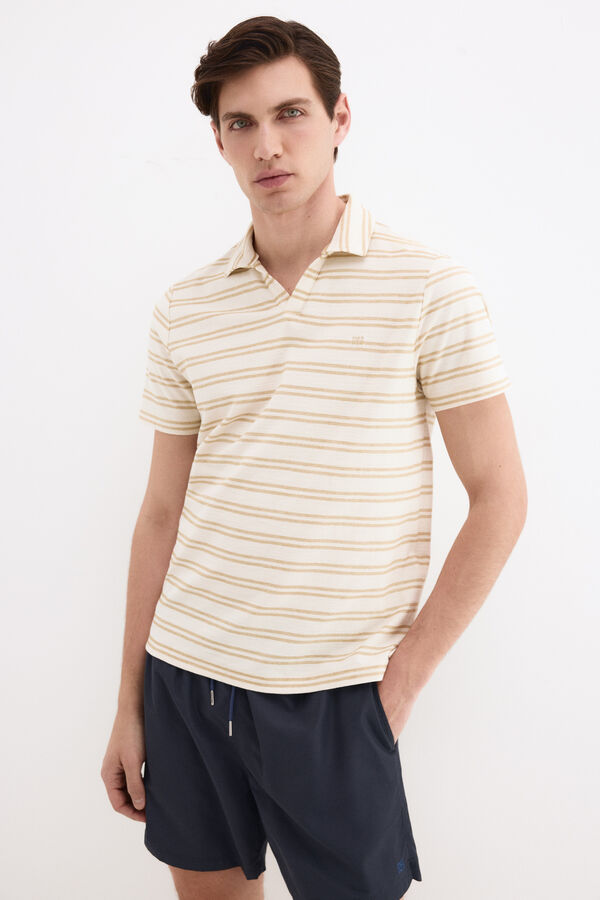 Pedro del Hierro Striped rustic polo shirt Ecru