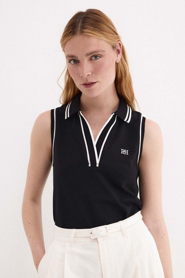 Pedro del Hierro Sleeveless contrast polo shirt Black