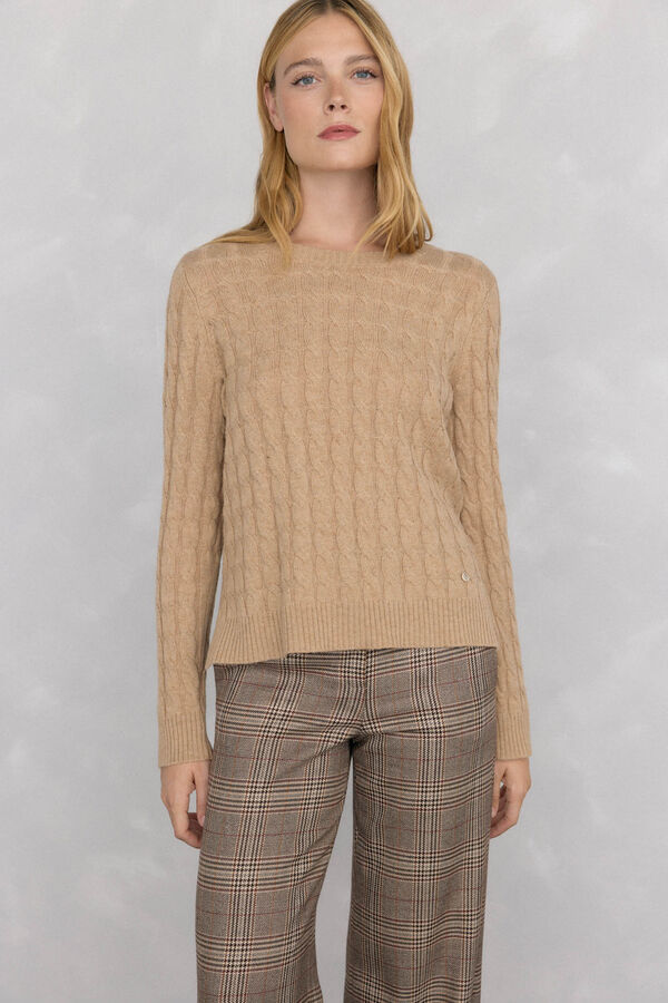 Pedro del Hierro Merino wool cross-knit knit sweater Beige