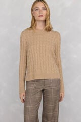 Pedro del Hierro Merino wool cross-knit knit sweater Beige