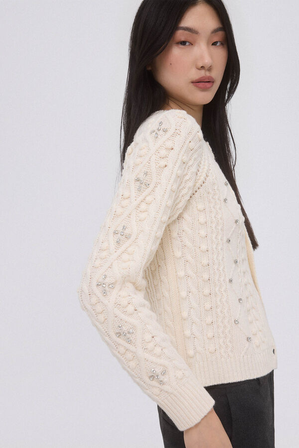 Pedro del Hierro Beaded cross-knit jacket Beige
