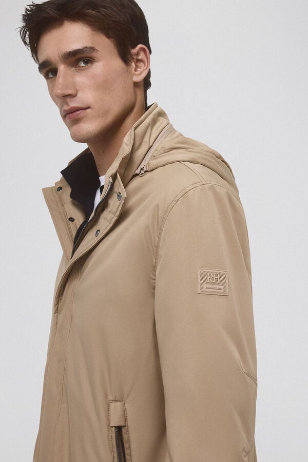 Pedro del Hierro Waterproof raincoat with detachable hood Beige