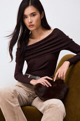 Pedro del Hierro Bardot neckline T-shirt Brown