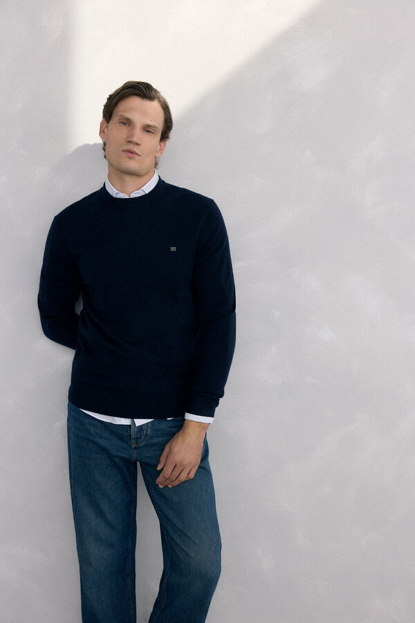 Pedro del Hierro Merino wool and cashmere crew neck sweater Blue