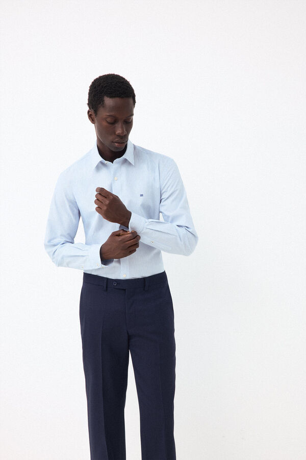 Pedro del Hierro Striped non-iron + anti-stain slim fit dress shirt Blue