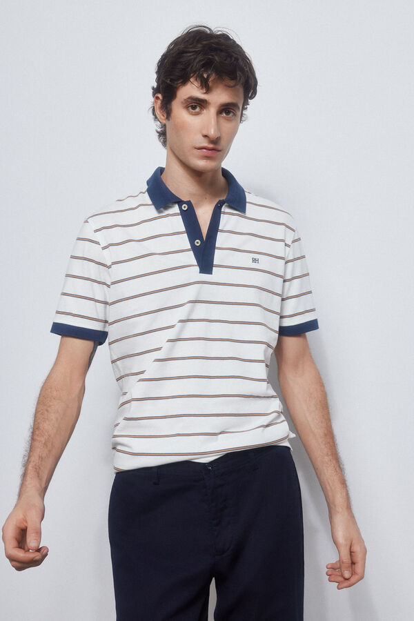 Pedro del Hierro Striped polo shirt with contrast collar White