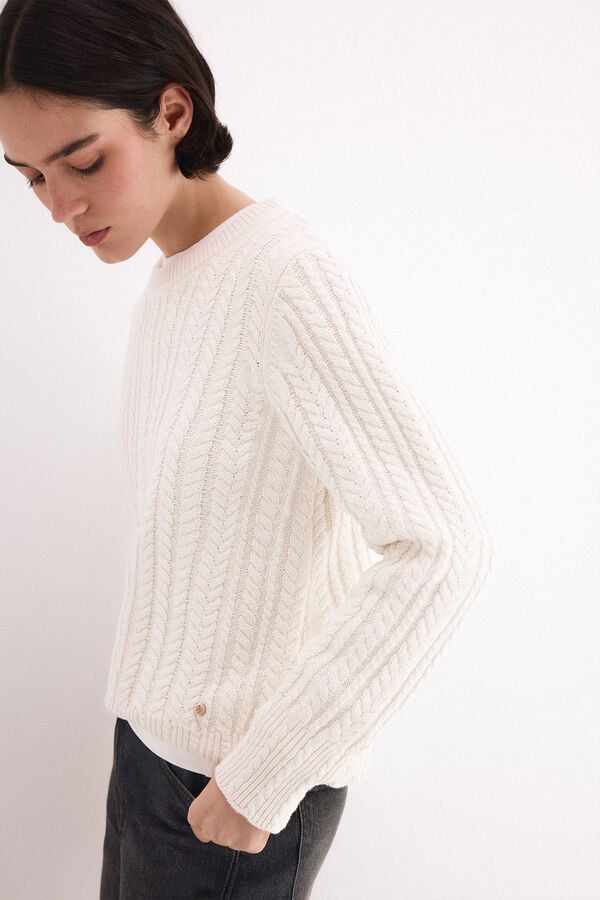 Pedro del Hierro Cross-knit cropped jumper Ecru