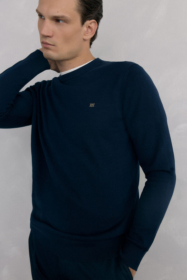 Pedro del Hierro Camisola gola caixa em malha de algodão premium Azul