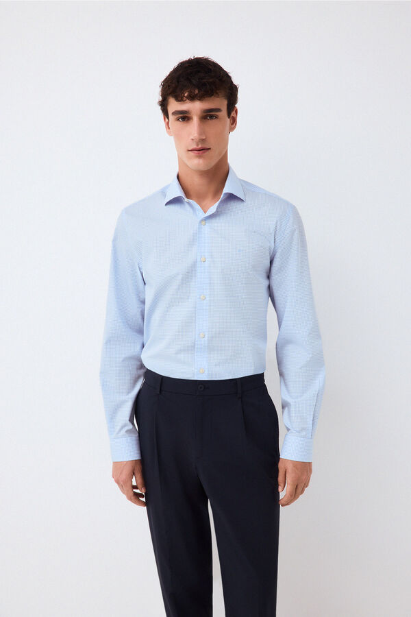 Pedro del Hierro Easy-iron plaid dress shirt Blue