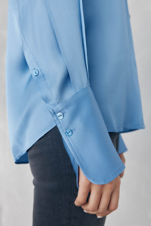Pedro del Hierro Plain satin shirt Blue