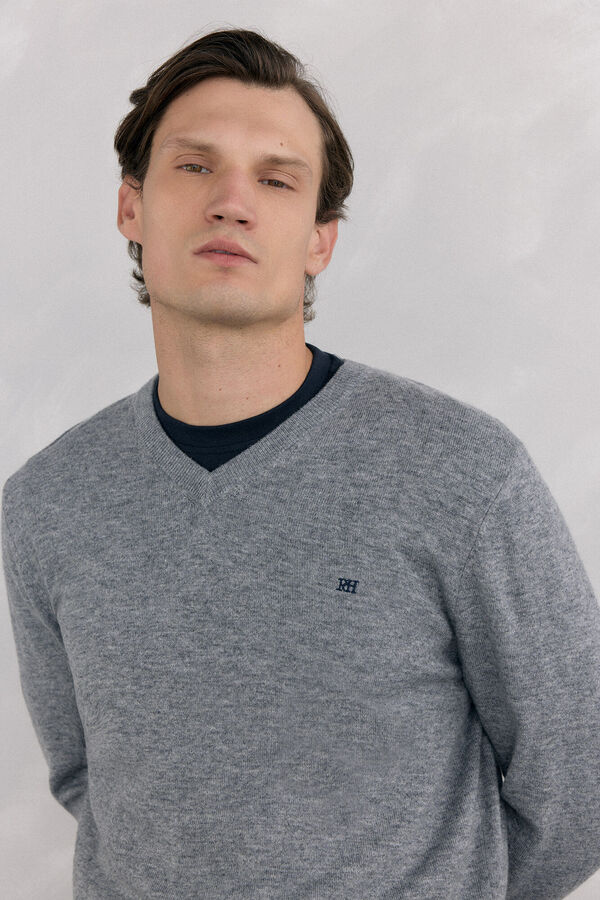 Pedro del Hierro Merino wool and cashmere V neck Grey
